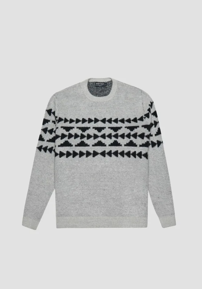 Knitwear Men Antony Morato Regular Fit Sweater In Wool Mohair Blend Yarn Jacquard Pattern Grey Melange Knitwear Men Antony Morato Regular Fit Sweater In Wool Mohair Blend Yarn Jacquard Pattern Grey Melange