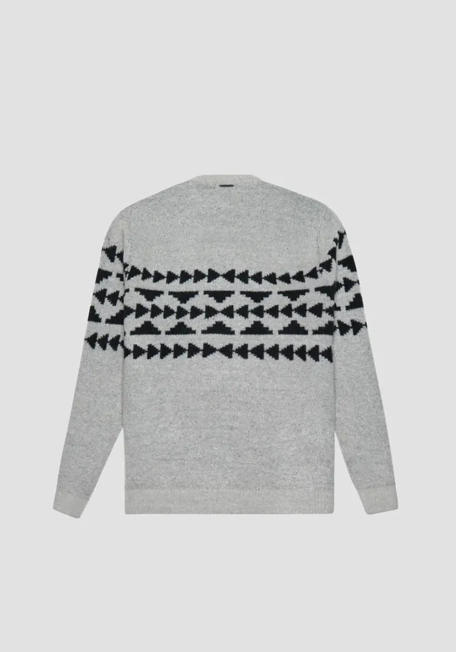 Knitwear Men Antony Morato Regular Fit Sweater In Wool Mohair Blend Yarn Jacquard Pattern Grey Melange