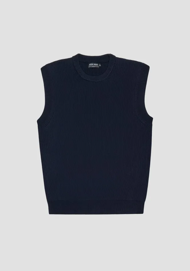 Knitwear Men Antony Morato Regular Fit Sweater Vest In Wool Blend Yarn Rib Knitstitch Blue Ink Knitwear Men Antony Morato Regular Fit Sweater Vest In Wool Blend Yarn Rib Knitstitch Blue Ink