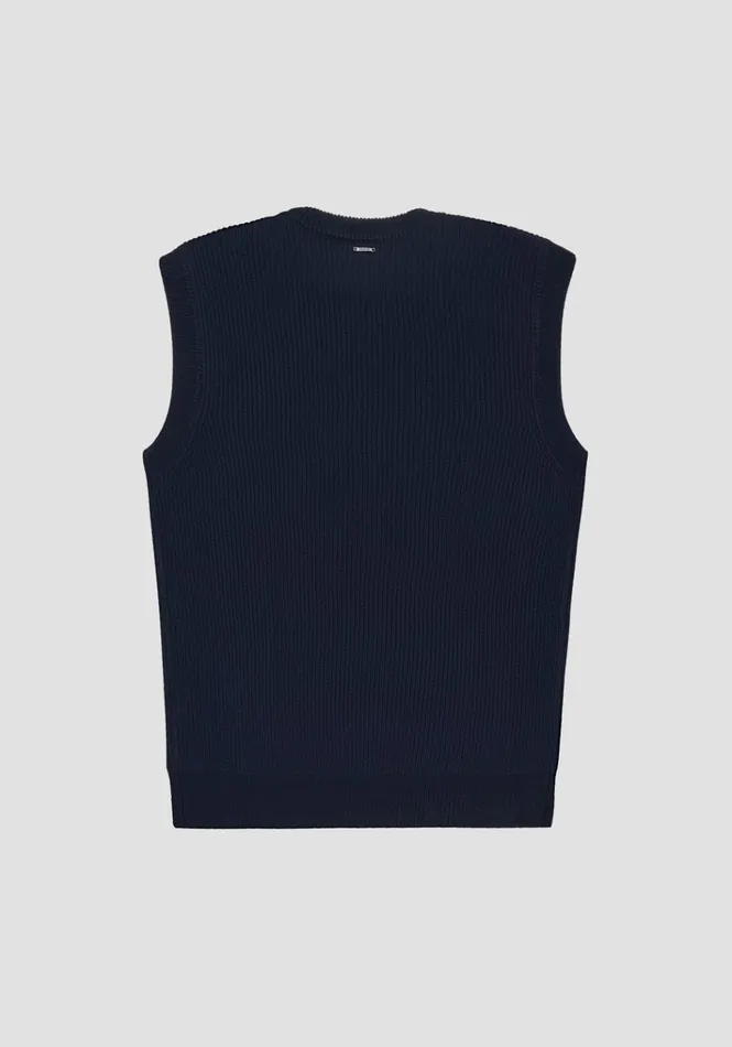 Knitwear Men Antony Morato Regular Fit Sweater Vest In Wool Blend Yarn Rib Knitstitch Blue Ink