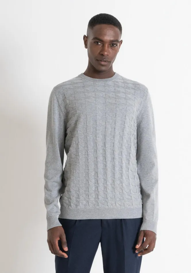 Knitwear Men Antony Morato Regular Fit Wool Blend Jumper With Geometric Pattern Medium Gray Melange Knitwear Men Antony Morato Regular Fit Wool Blend Jumper With Geometric Pattern Medium Gray Melange
