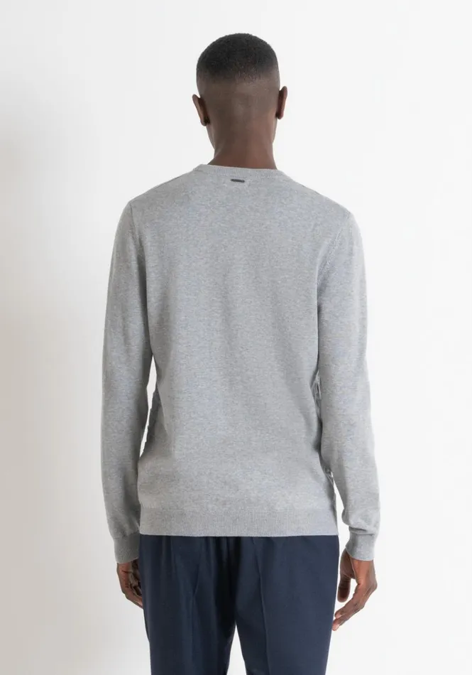 Knitwear Men Antony Morato Regular Fit Wool Blend Jumper With Geometric Pattern Medium Gray Melange