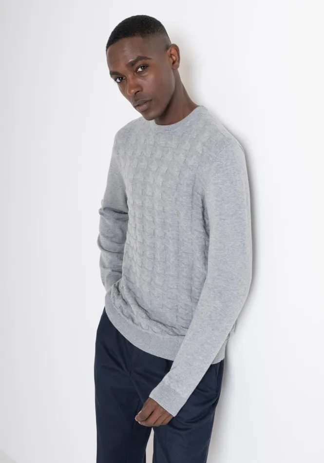 Knitwear Men Antony Morato Regular Fit Wool Blend Jumper With Geometric Pattern Medium Gray Melange