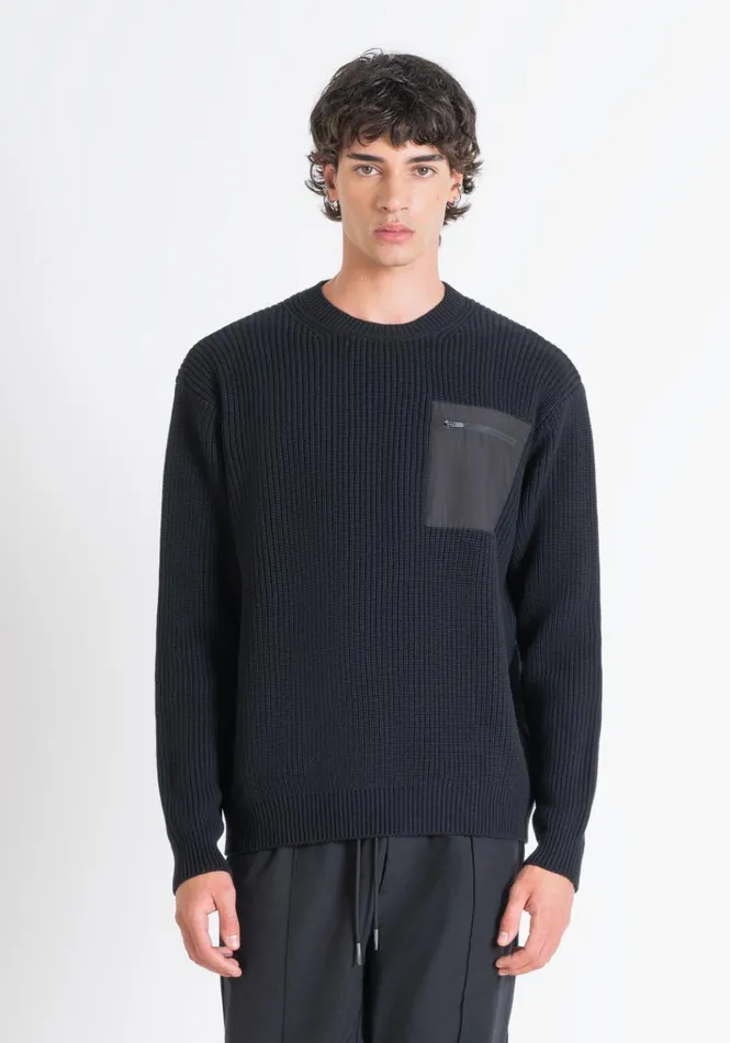 Knitwear Men Antony Morato Relaxed Fit Sweater In Cotton With Fabric Pocket Black