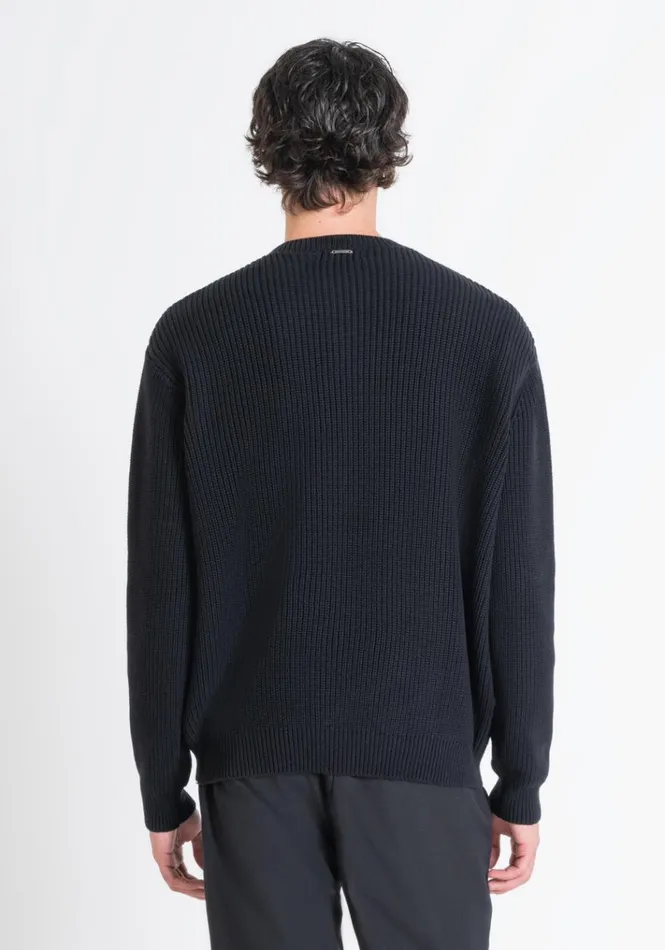 Knitwear Men Antony Morato Relaxed Fit Sweater In Cotton With Fabric Pocket Black