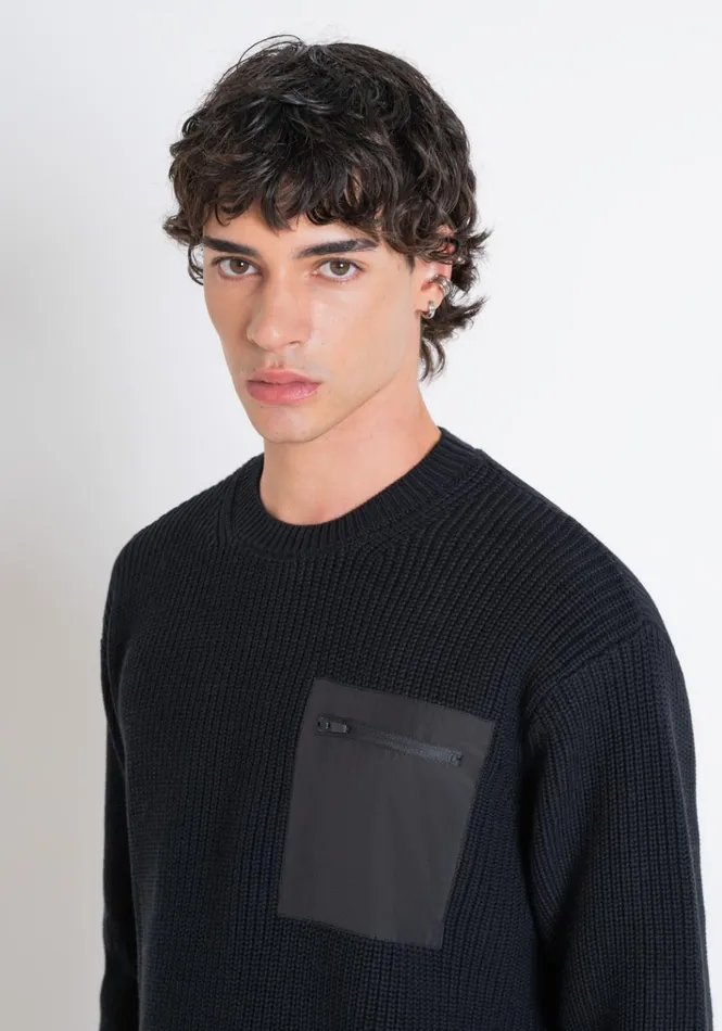 Knitwear Men Antony Morato Relaxed Fit Sweater In Cotton With Fabric Pocket Black