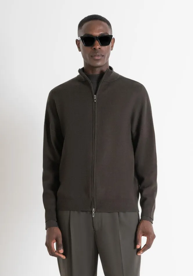 Knitwear Men Antony Morato Relaxed Fit Sweater With Zip In Green Yarn Blend Dark Olive Green