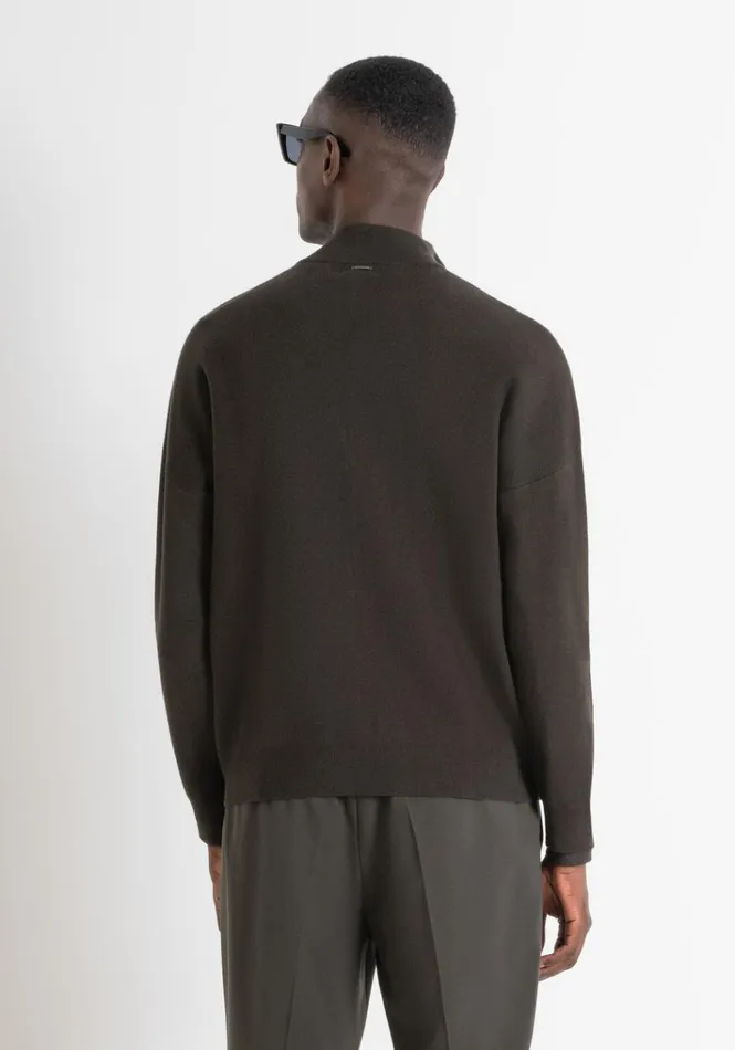 Knitwear Men Antony Morato Relaxed Fit Sweater With Zip In Green Yarn Blend Dark Olive Green