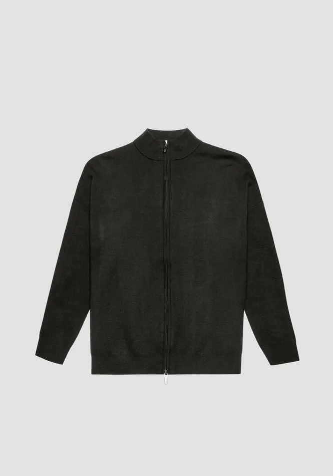 Knitwear Men Antony Morato Relaxed Fit Sweater With Zip In Green Yarn Blend Dark Olive Green