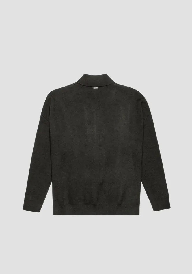 Knitwear Men Antony Morato Relaxed Fit Sweater With Zip In Green Yarn Blend Dark Olive Green