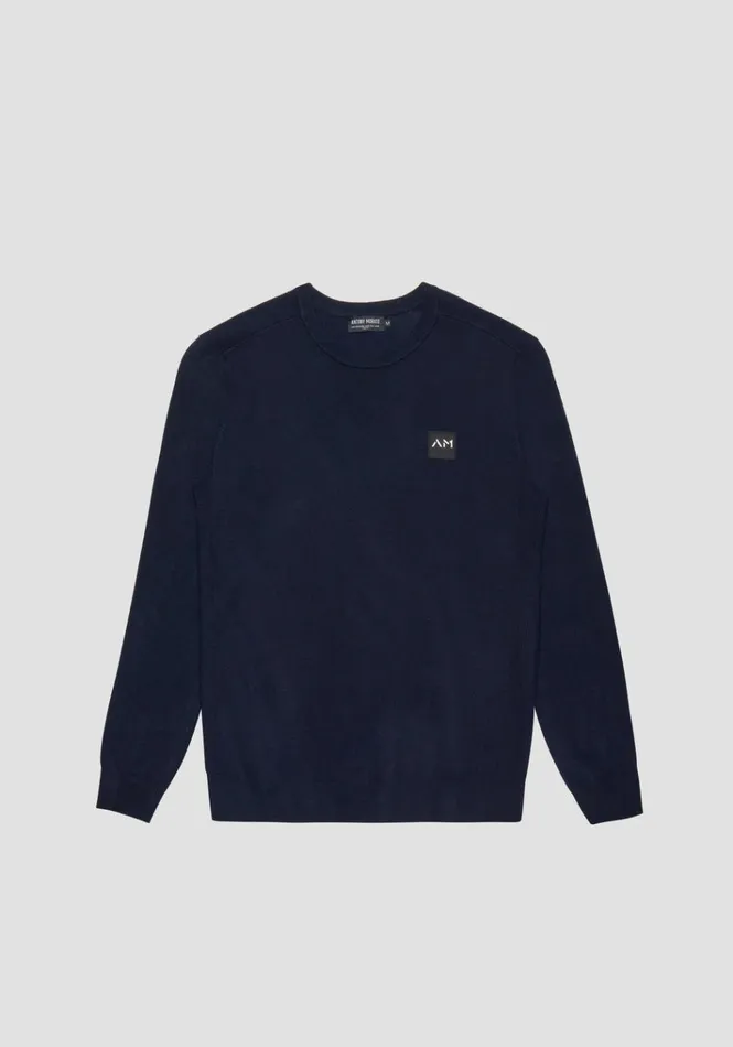 Knitwear Men Antony Morato Slim Fit Sweater In Viscose Blend With Rubberised Logo Blue Ink