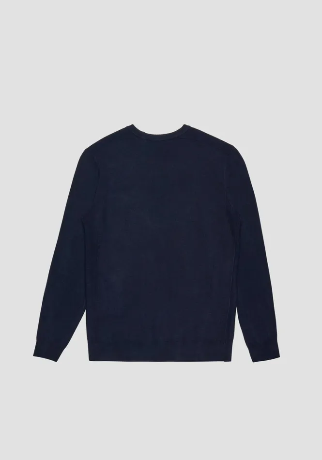 Knitwear Men Antony Morato Slim Fit Sweater In Viscose Blend With Rubberised Logo Blue Ink