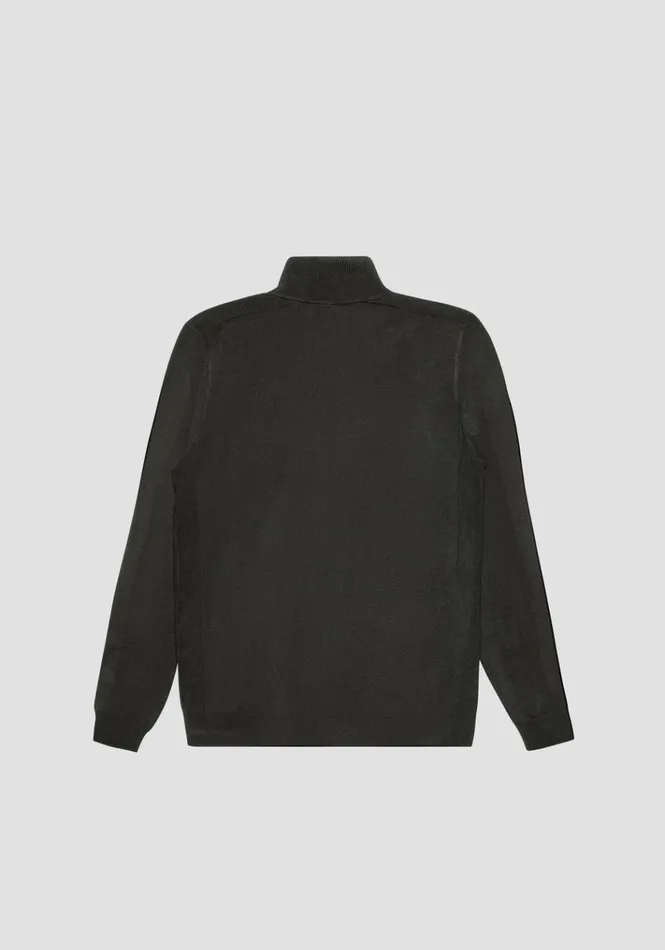Knitwear Men Antony Morato Slim Fit Sweater In Viscose Blend With Zip And Rubberised Logo Dark Olive Green