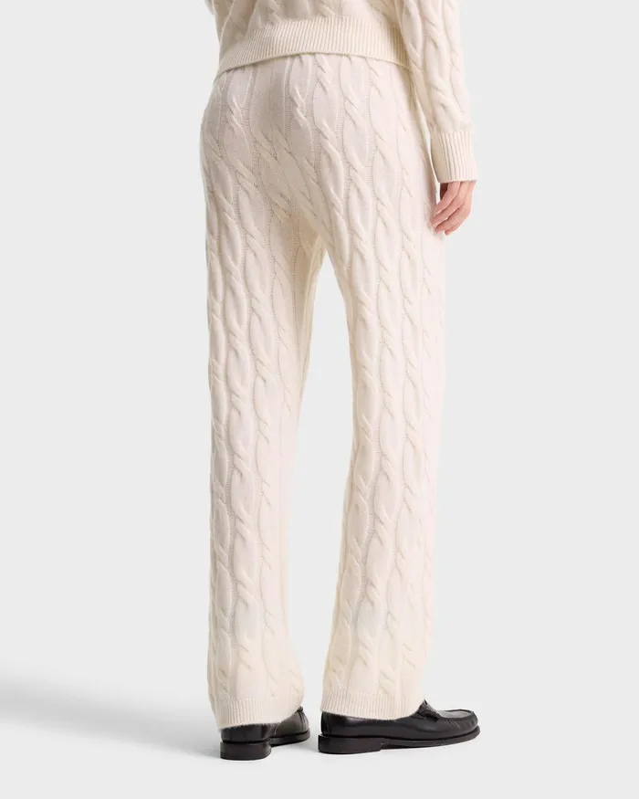Knitwear Women Sporty and Rich Faubourg Cableknit Wool Cashmere Pants 8211 CreamWhite