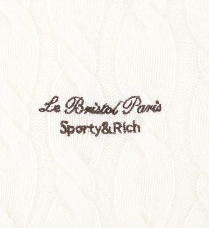 Knitwear Women Sporty and Rich Faubourg Cableknit Wool Cashmere Pants 8211 CreamWhite