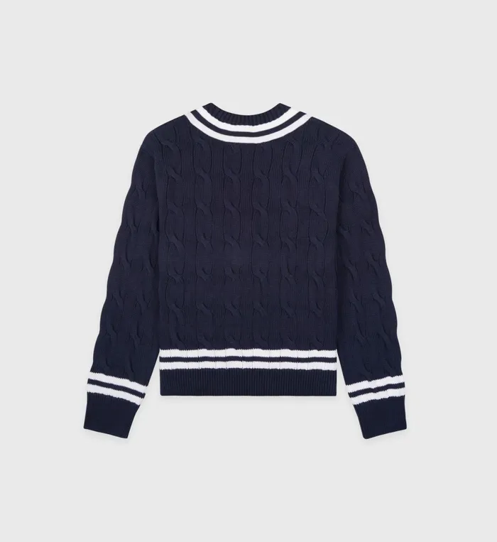 Knitwear Women Sporty and Rich SRC Cableknit VNeck Sweater 8211 NavyWhite