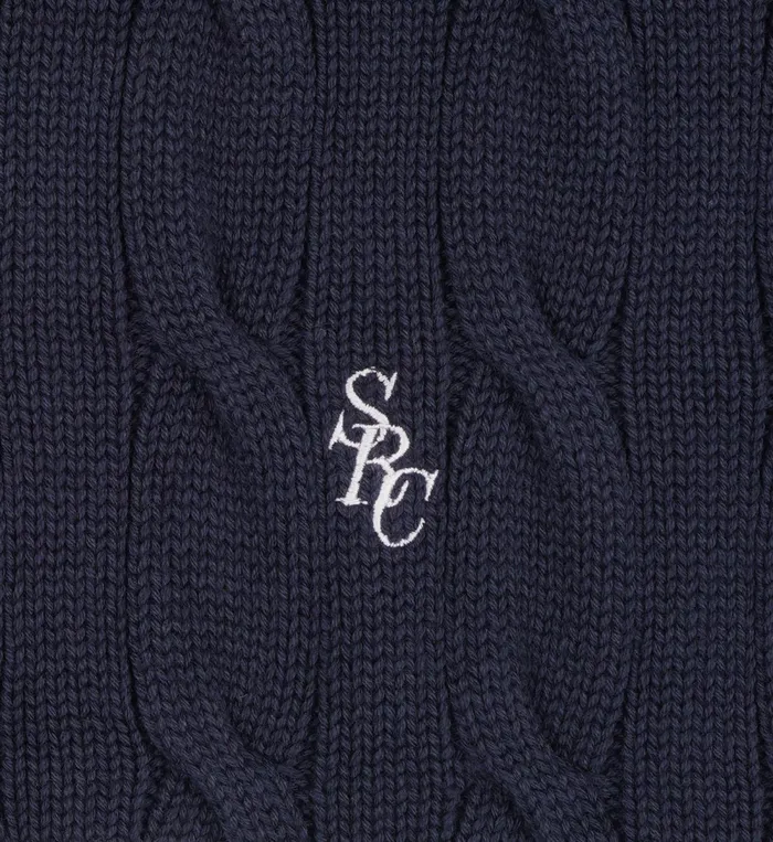 Knitwear Women Sporty and Rich SRC Cableknit VNeck Sweater 8211 NavyWhite