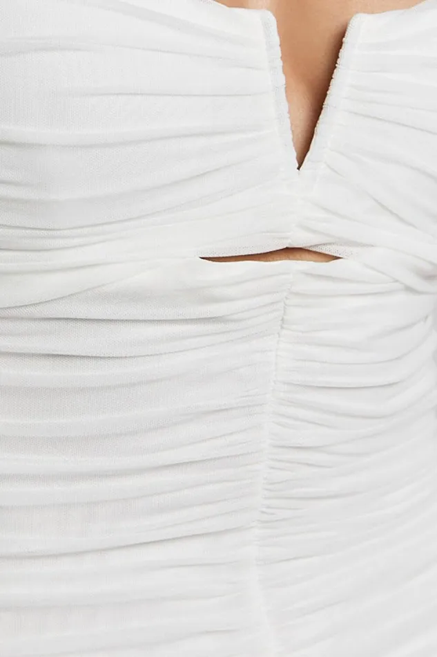 Kody Midi Dress 8211 Bodycon Ruched Mesh Cut Out Dress In White Women Showpo Dresses