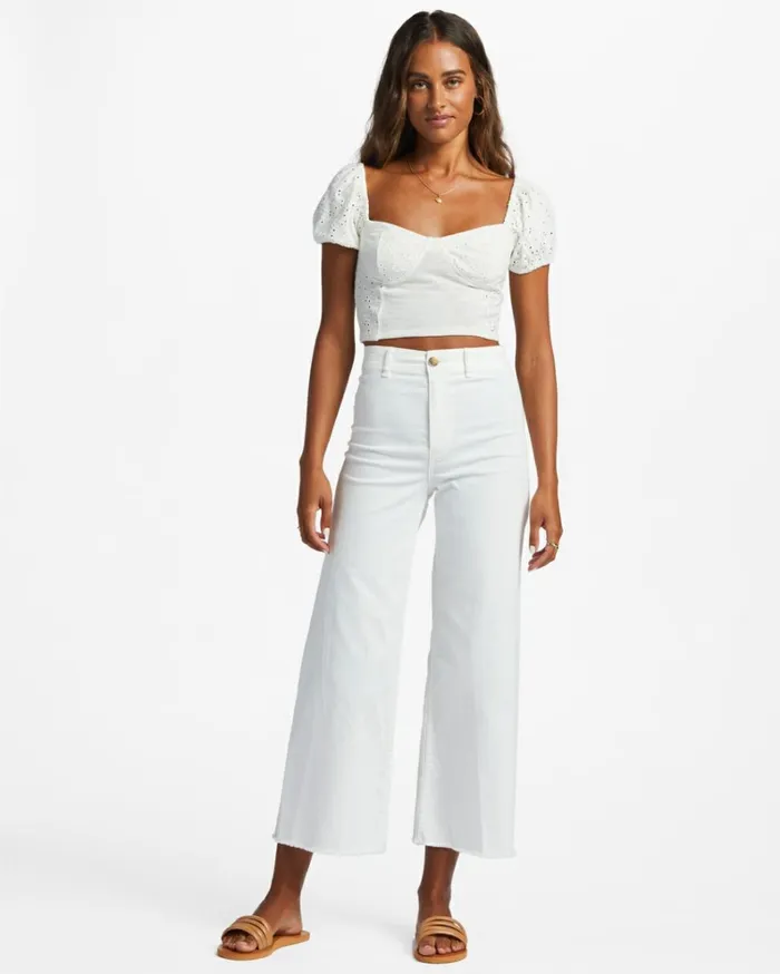 Last Kiss Puff Sleeve Top Salt Crystal Women Billabong Tops