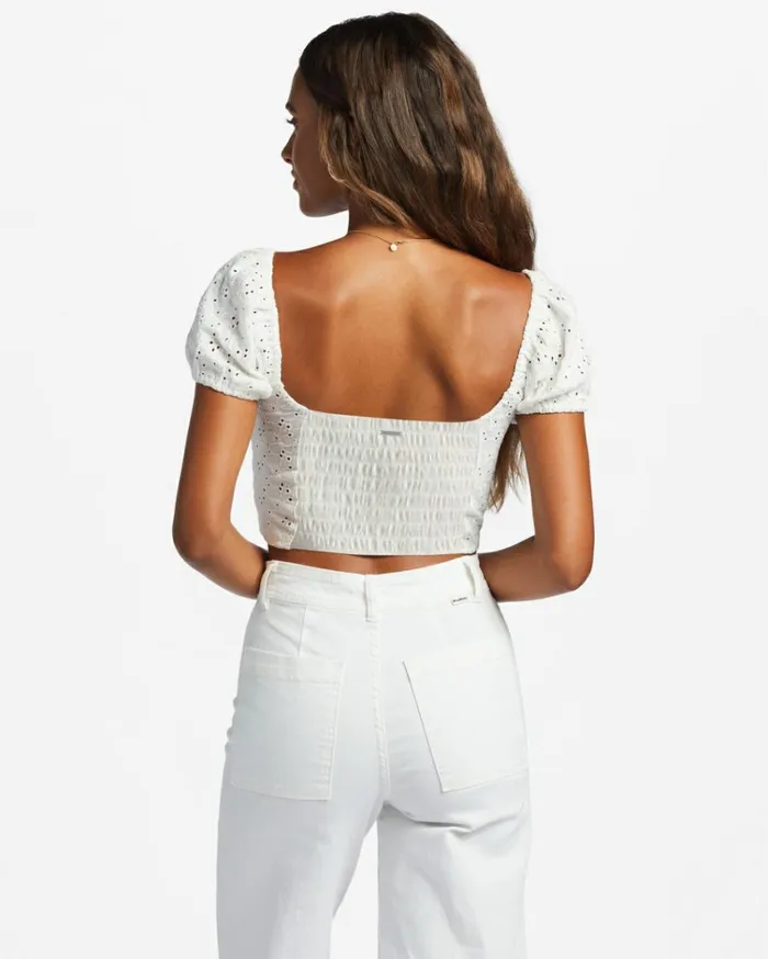 Last Kiss Puff Sleeve Top Salt Crystal Women Billabong Tops