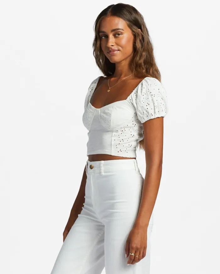 Last Kiss Puff Sleeve Top Salt Crystal Women Billabong Tops