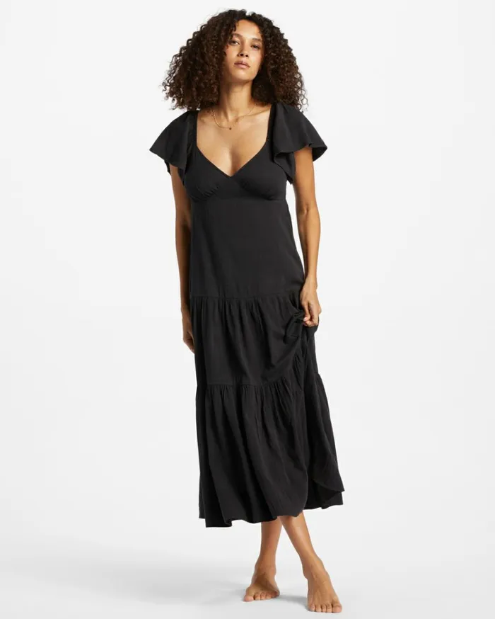 Last Light Dress Black Pebble Women Billabong Midi Dresses