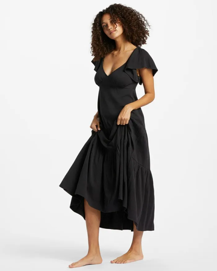 Last Light Dress Black Pebble Women Billabong Midi Dresses