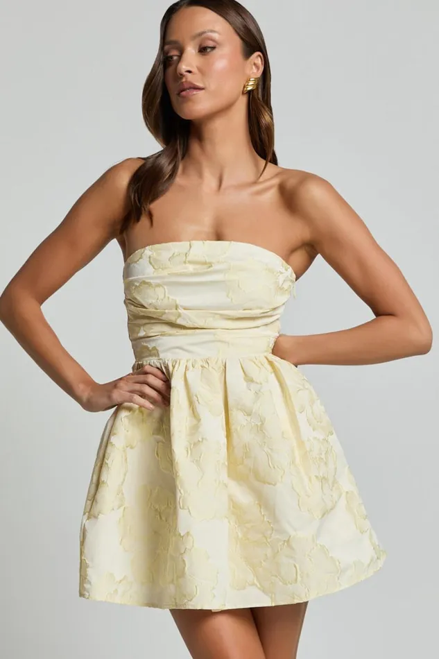 Laure Mini Dress 8211 Strapless Jacquard Dress In Lemon Women Showpo Dresses
