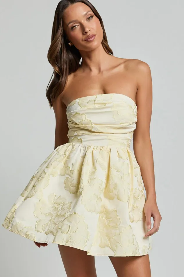 Laure Mini Dress 8211 Strapless Jacquard Dress In Lemon Women Showpo Dresses