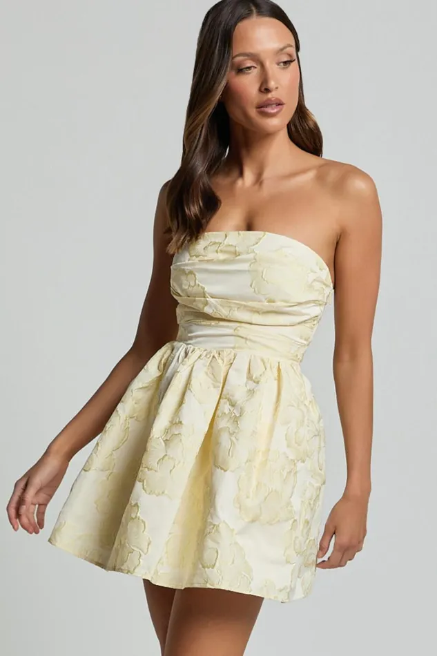 Laure Mini Dress 8211 Strapless Jacquard Dress In Lemon Women Showpo Dresses
