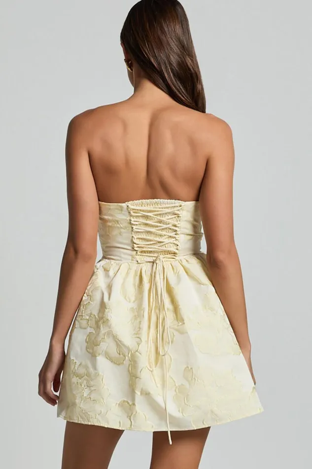 Laure Mini Dress 8211 Strapless Jacquard Dress In Lemon Women Showpo Dresses