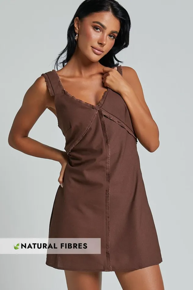 Lauryn Mini Dress 8211 Linen Look V Neck A Line Dress In Chocolate Women Showpo Dresses Lauryn Mini Dress 8211 Linen Look V Neck A Line Dress In Chocolate Women Showpo Dresses