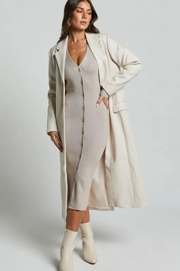 Leahanna Midi Dress 8211 Button Front Knit Dress In Taupe Women Showpo Curve Clothes