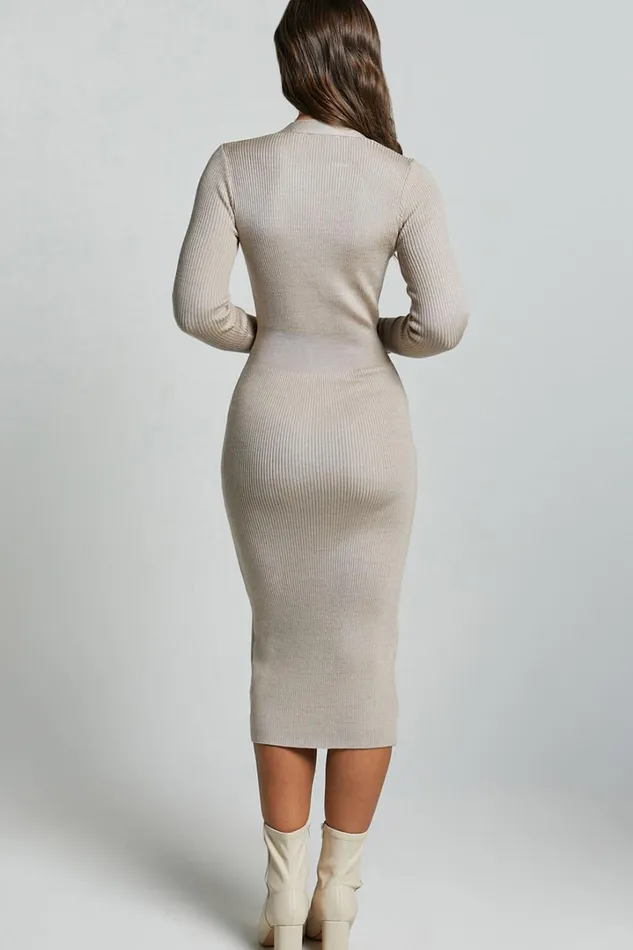 Leahanna Midi Dress 8211 Button Front Knit Dress In Taupe Women Showpo Curve Clothes