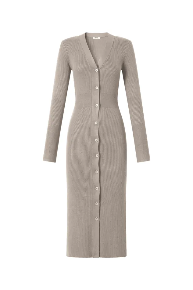 Leahanna Midi Dress 8211 Button Front Knit Dress In Taupe Women Showpo Curve Clothes