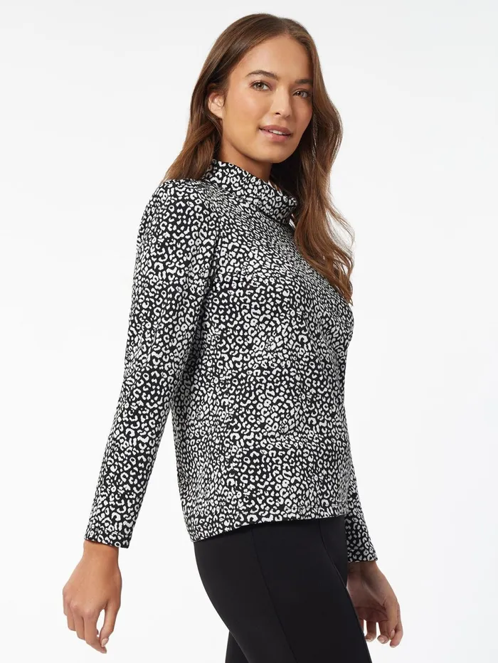 Leopard Print PuffSleeve Turtleneck Top Women Jones New York Tops and Blouses Leopard Print PuffSleeve Turtleneck Top Women Jones New York Tops and Blouses