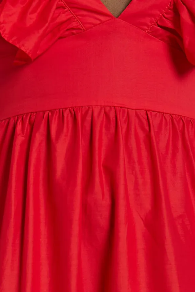 Levona Midi Dress 8211 Ruffle Shoulder Tiered Dress In Cherry Tomato Women Showpo Curve Clothes