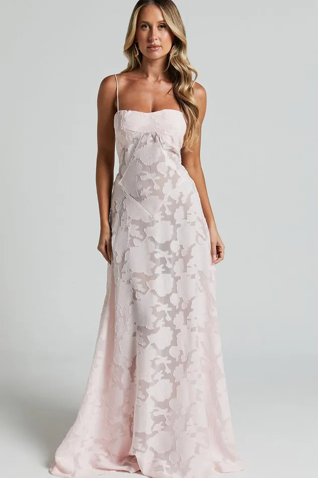 Lily Maxi Dress 8211 Sheer Jacquard Maxi Dress In Pink Women Showpo Dresses
