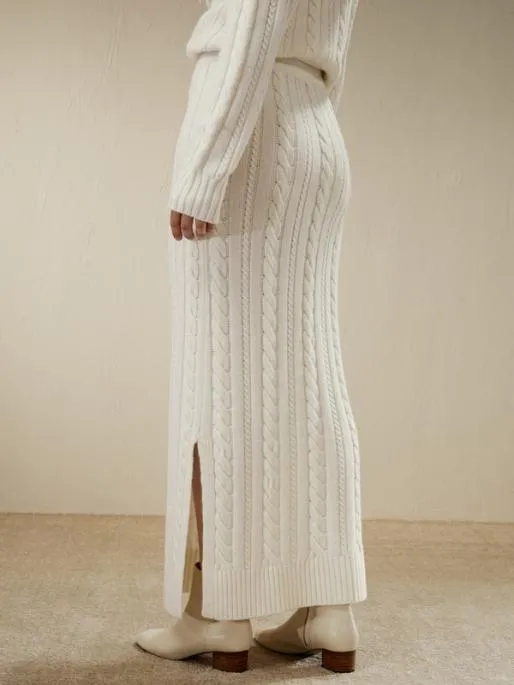 Lilysilk Cable Knit Wool Maxi Skirt Women Knitwear