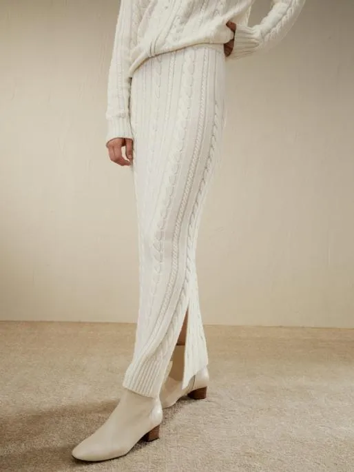 Lilysilk Cable Knit Wool Maxi Skirt Women Knitwear