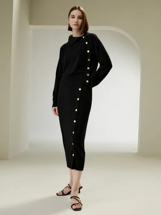 Lilysilk Cashmere Sweater With Row Of Side Buttons Women Knitwear