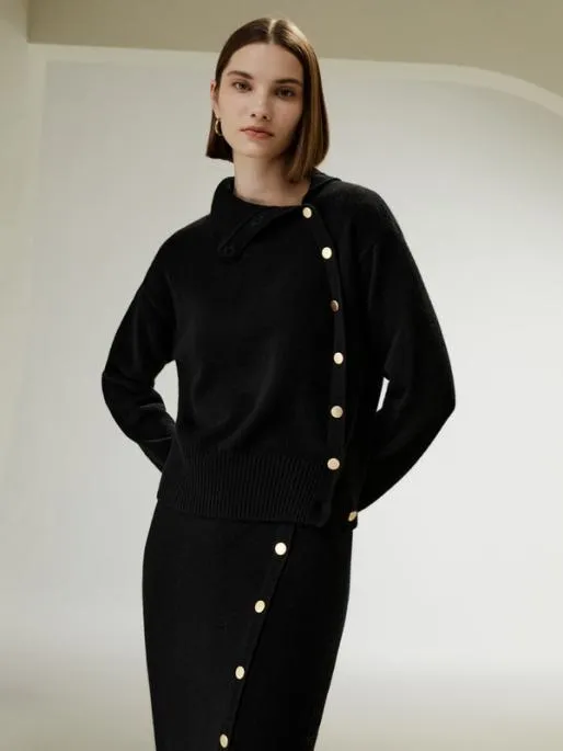 Lilysilk Cashmere Sweater With Row Of Side Buttons Women Knitwear