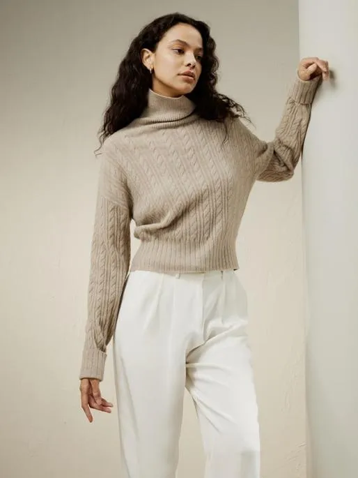 Lilysilk Clssic Cable Knit Turtleneck Sweater Women Knitwear