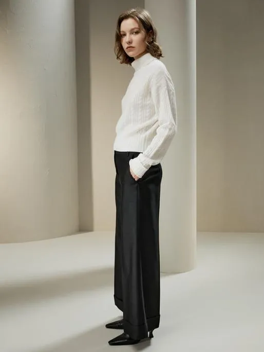 Lilysilk Clssic Cable Knit Turtleneck Sweater Women Knitwear