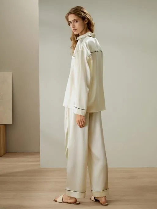 Lilysilk Contrast Piping ButtonUp Full Length Pajama Set Women Pajamas