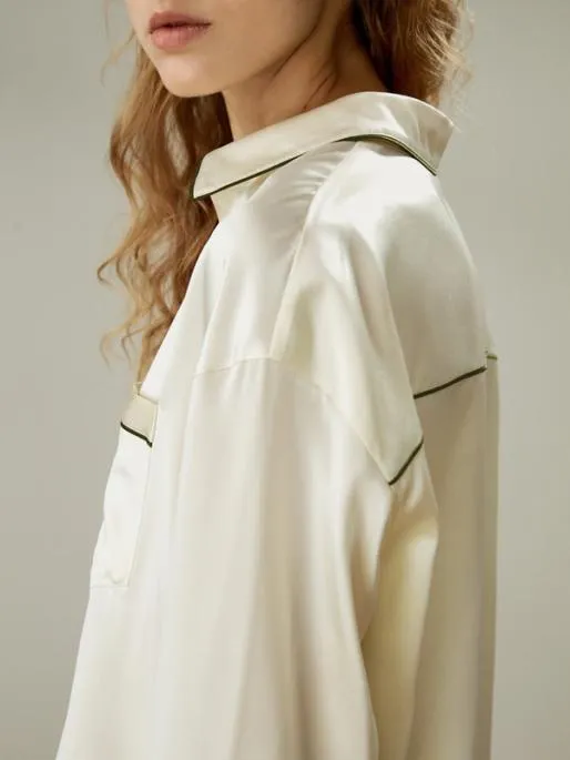 Lilysilk Contrast Piping ButtonUp Full Length Pajama Set Women Pajamas