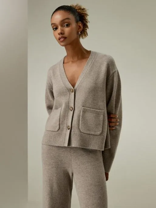 Lilysilk Cropped WoolCashmere Blend Cardigan Sweater Women Knitwear