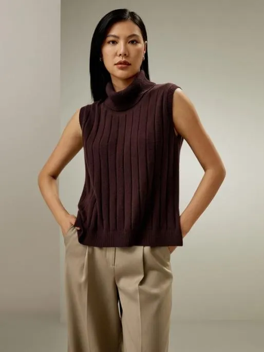 Lilysilk Lightweight Turtleneck Sleeveless Cashmere Vest Women Knitwear