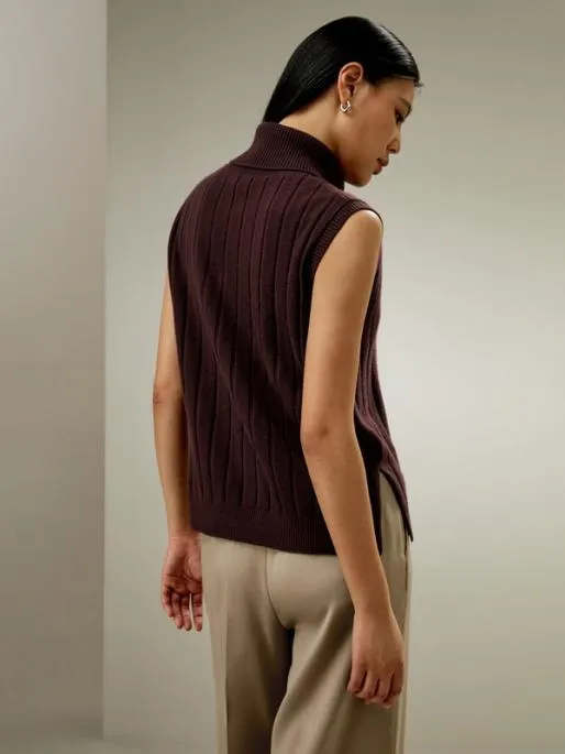 Lilysilk Lightweight Turtleneck Sleeveless Cashmere Vest Women Knitwear