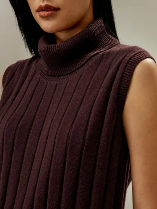 Lilysilk Lightweight Turtleneck Sleeveless Cashmere Vest Women Knitwear